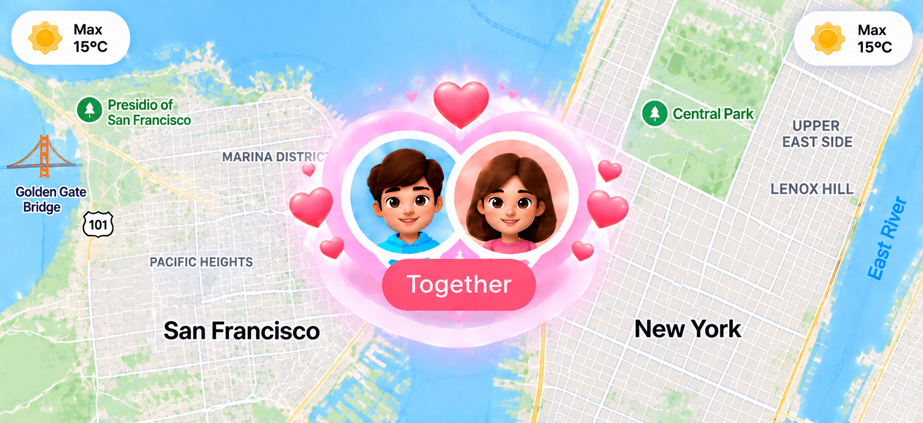 Lovelle Together live location widget linking two partners