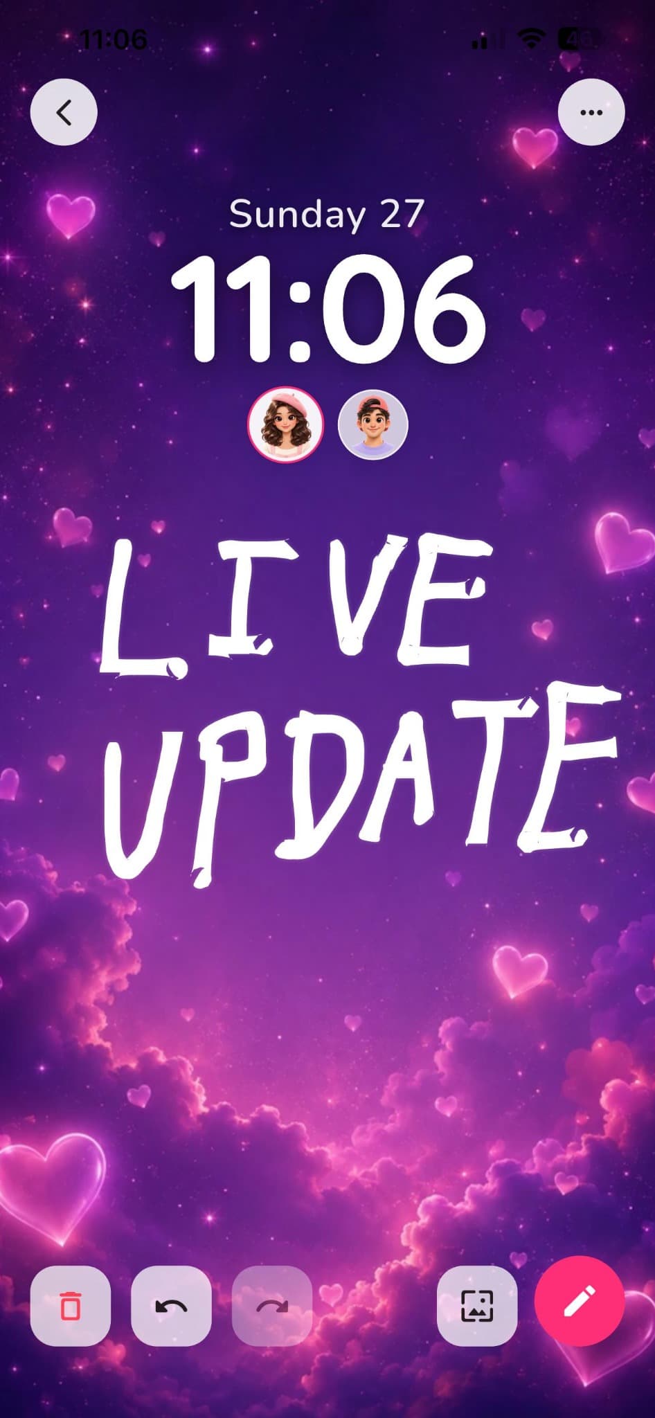 Lovelle live update screen
